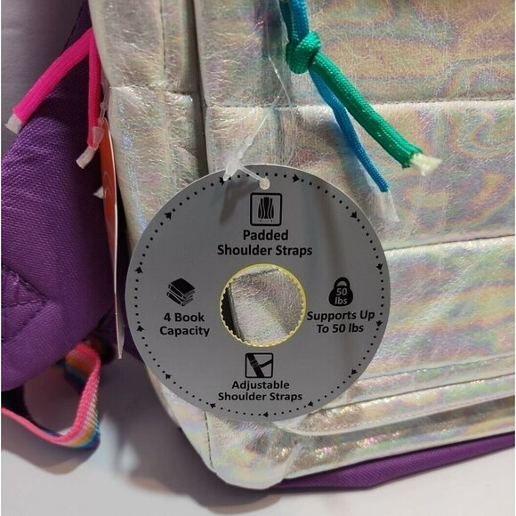 Wonder Nation White Iridescent & Purple Backpack with Rainbow Colored Accents - Picture 8 of 9